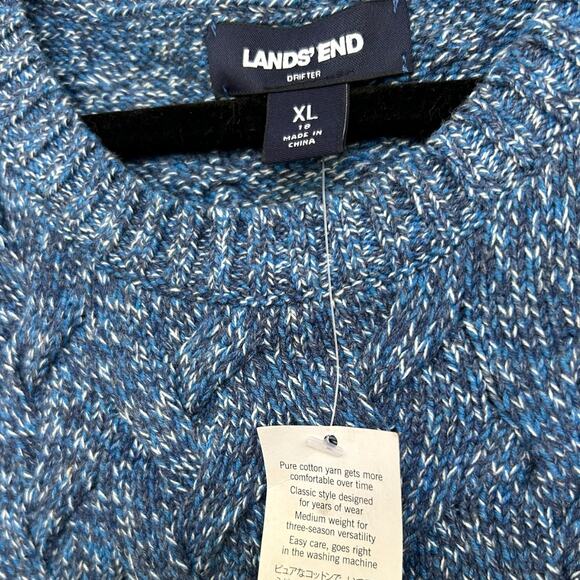 Women's NWT Lands End Cable Knit Blue Marled Crewneck Drifter Sweater Size XL - Picture 3 of 7